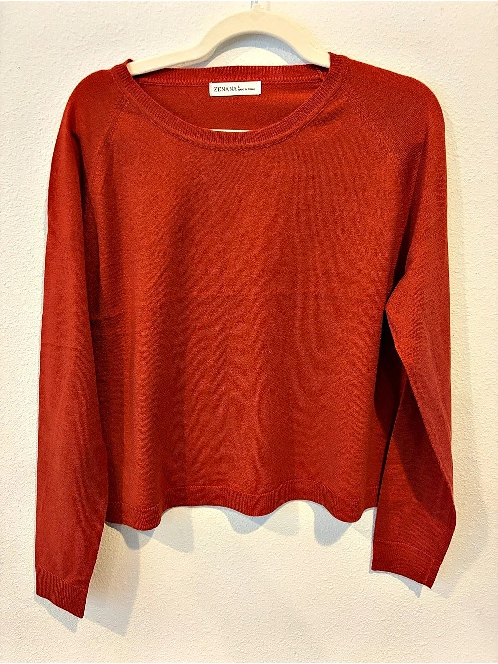 ZENANA Long Sleeve Crew Neck Top in Orange Size Large Like New